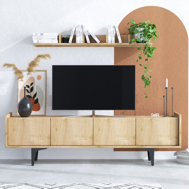 Cleo - Meuble TV 4 portes en bois et métal L150cm