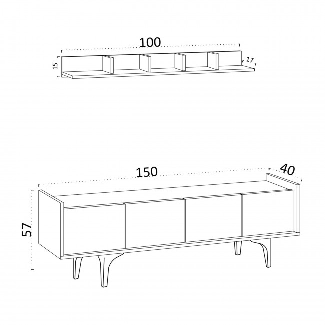 Cleo - Meuble TV 4 portes en bois et métal L150cm