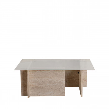 Cubix II - Table basse en verre et effet travertin