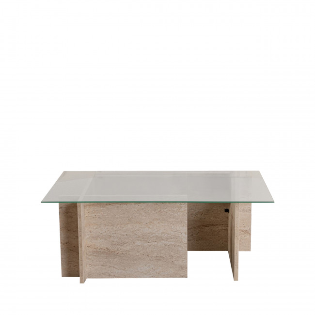 Cubix II - Table basse en verre et effet travertin