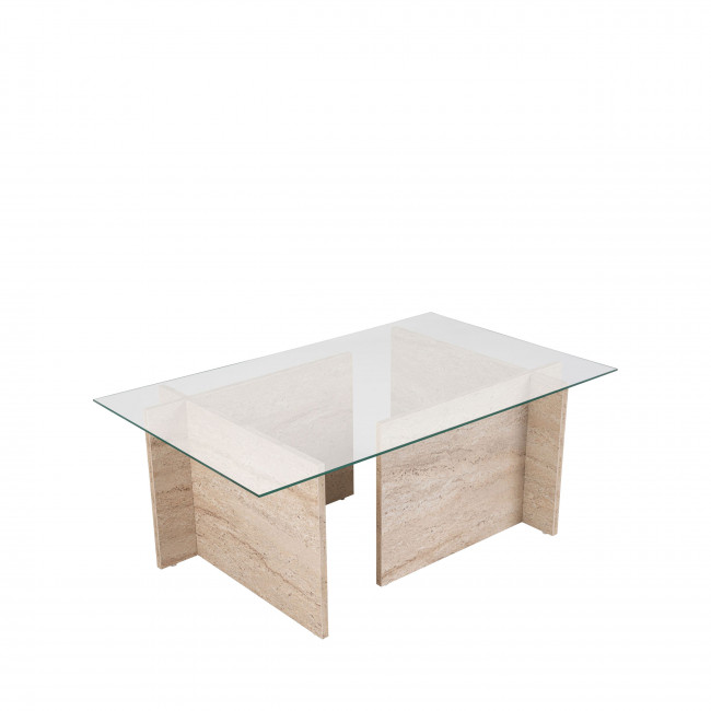 Cubix II - Table basse en verre et effet travertin