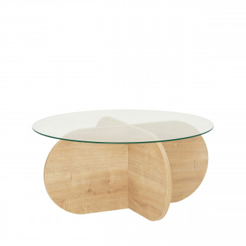 Bully - Table basse ronde en verre trempé et bois ø75cm