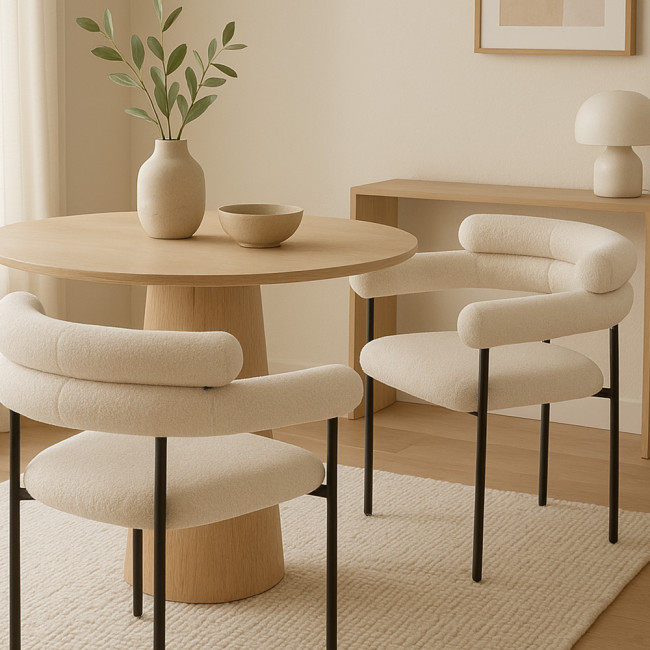 Nori - Lot de 2 fauteuils de table en tissu bouclette et métal