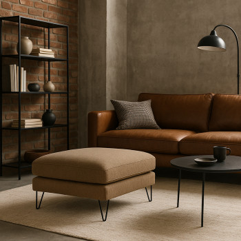 Villabon - Pouf en tissu pieds épingles noirs 