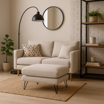 Villabon - Pouf en tissu pieds épingles noirs 