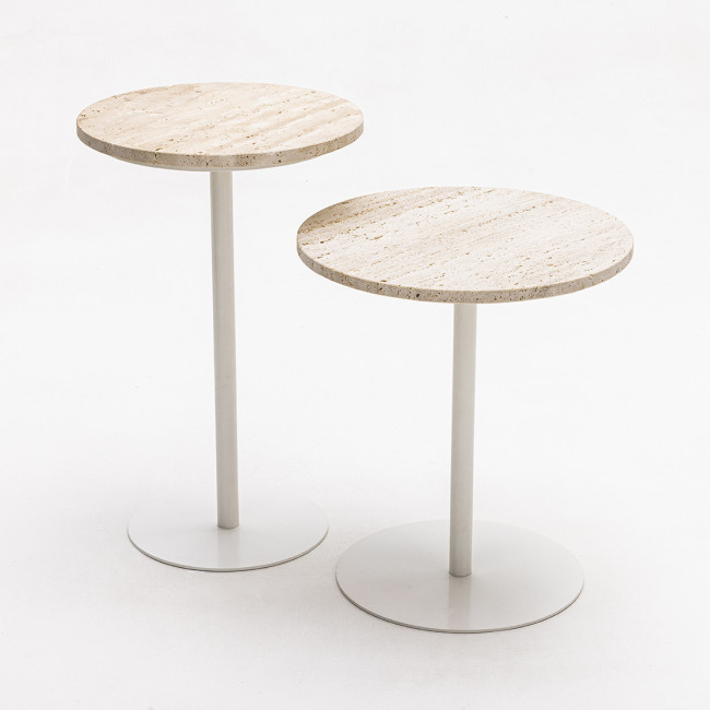 Rito - Table d'appoint en métal et travertin ø40cm H45