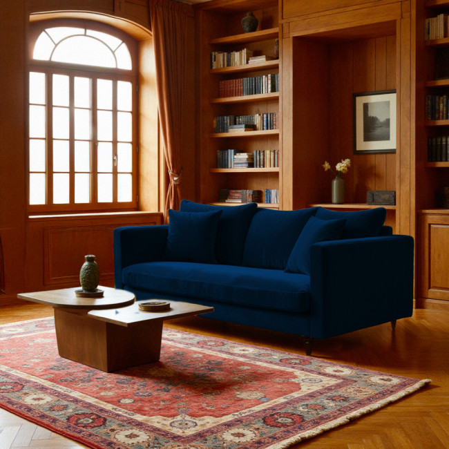 Villabon - Canapé 3 places en velours pieds tournés