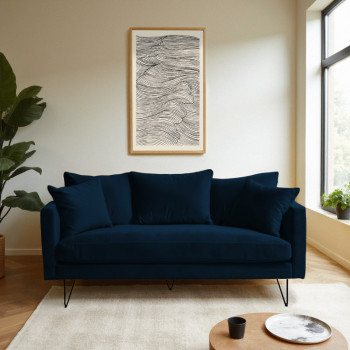 Villabon - Canapé en velours 3 places pieds noirs