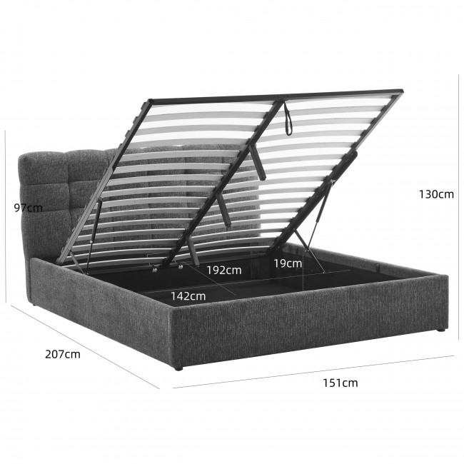Acara - Lit coffre matelassé en tissu 140x190cm