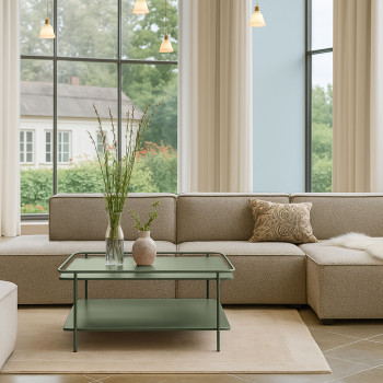 Saranda - Table basse carrée 2 plateaux en métal 75x75cm