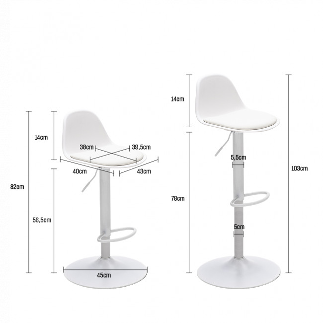Tebar - Lot de 2 chaises de bar réglables en simili et métal H61-83cm
