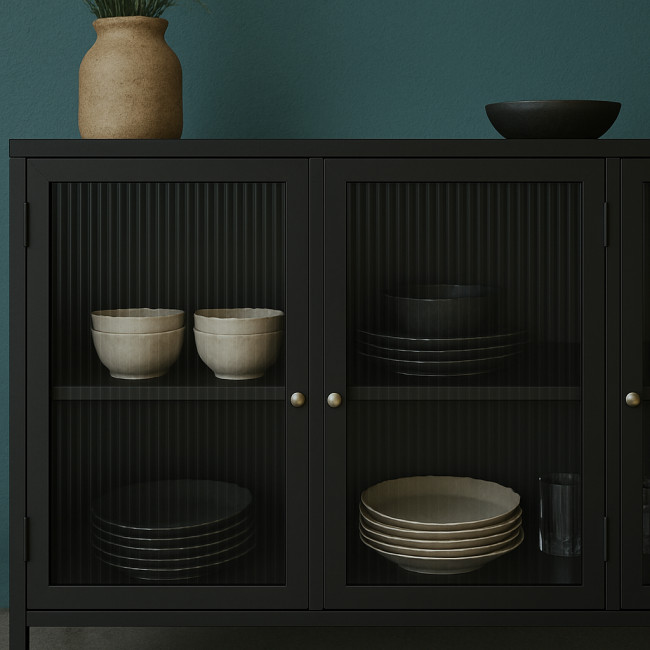Bjorn - Buffet 3 portes en verre strié et métal L132cm