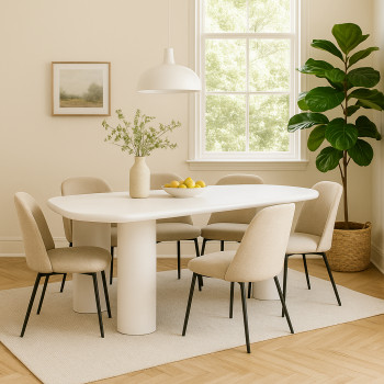 Rhodes - Table à manger organique 6 personnes en fibre de ciment