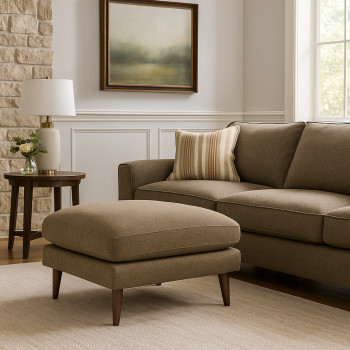 Villabon - Pouf en tissu pieds bois foncé