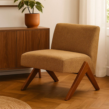 Vinto - Fauteuil en tissu pieds bois