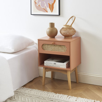 Canno - Table de chevet enfant 1 tiroir en bois et cannage