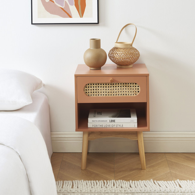 Canno - Table de chevet enfant 1 tiroir en bois et cannage