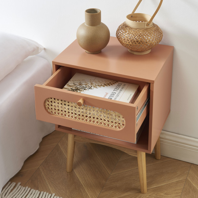 Canno - Table de chevet enfant 1 tiroir en bois et cannage