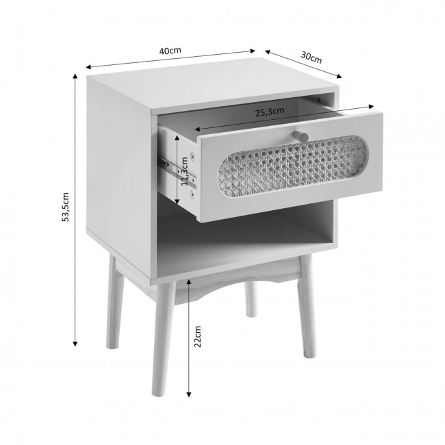 Canno - Table de chevet enfant 1 tiroir en bois et cannage