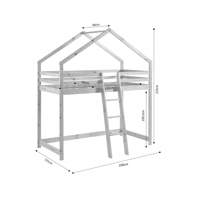 Kaba - Lit en mezzanine enfant en bois 90x190cm