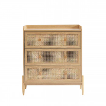 Lilou - Commode enfant 3 tiroirs en bois et cannage 80cm