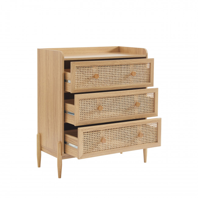 Lilou - Commode enfant 3 tiroirs en bois et cannage 80cm