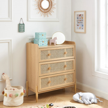 Lilou - Commode enfant 3 tiroirs en bois et cannage 80cm