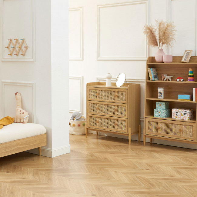 Lilou - Commode enfant 3 tiroirs en bois et cannage 80cm