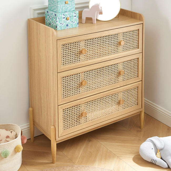 Lilou - Commode enfant 3 tiroirs en bois et cannage 80cm