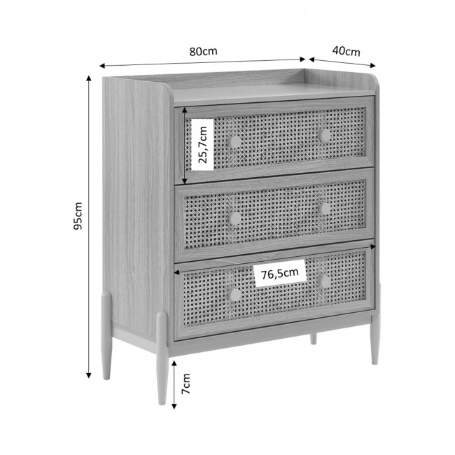 Lilou - Commode enfant 3 tiroirs en bois et cannage 80cm