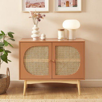 Canno - Buffet 2 portes en bois et cannage L90cm