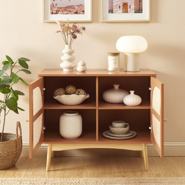 Canno - Buffet 2 portes en bois et cannage L90cm