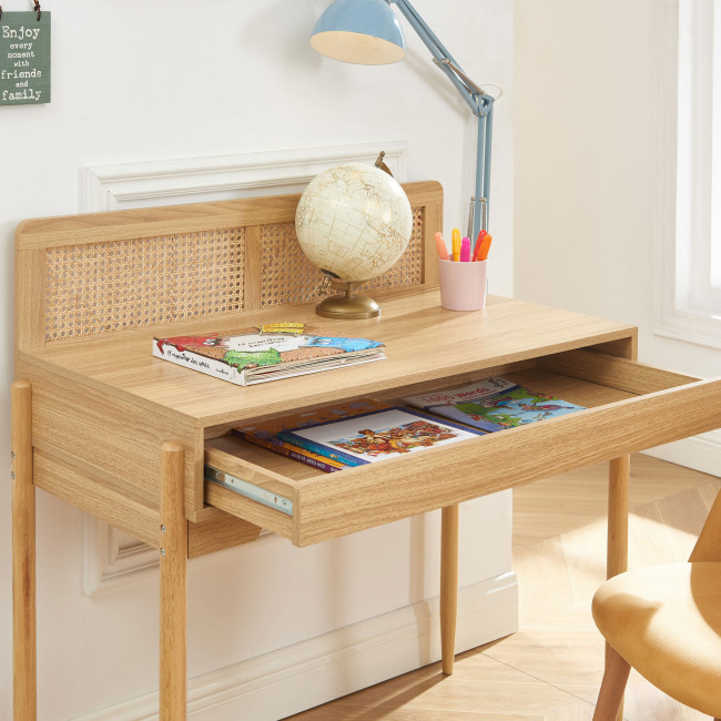 Lilou - Bureau enfant 1 tiroir en bois et cannage H95cm