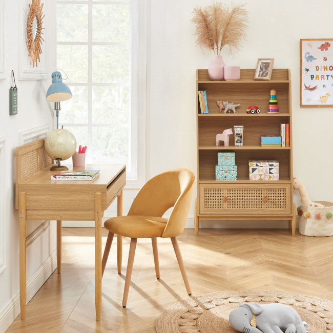 Lilou - Bureau enfant 1 tiroir en bois et cannage H95cm