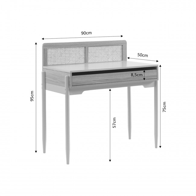 Lilou - Bureau enfant 1 tiroir en bois et cannage H95cm