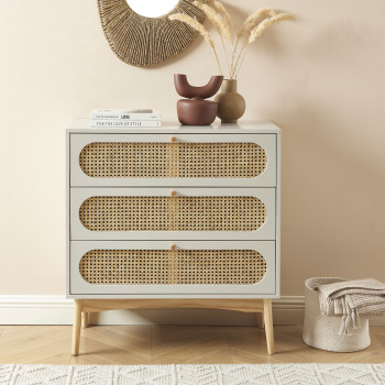 Canno - Commode enfant 3 tiroirs en bois et cannage L80cm