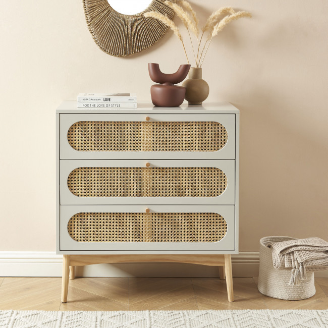 Canno - Commode enfant 3 tiroirs en bois et cannage L80cm
