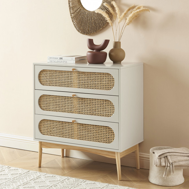 Canno - Commode enfant 3 tiroirs en bois et cannage L80cm