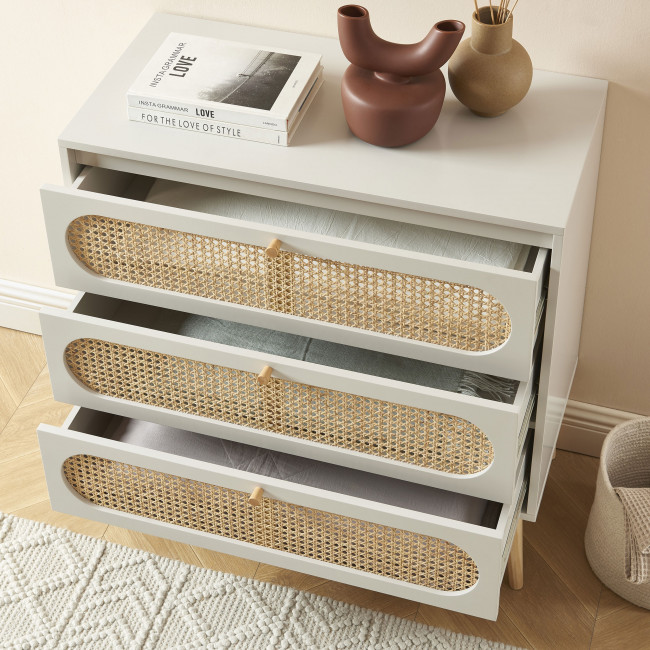 Canno - Commode enfant 3 tiroirs en bois et cannage L80cm