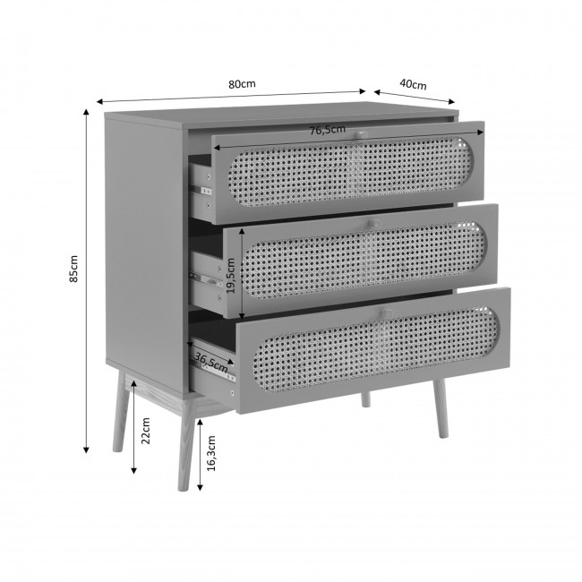 Canno - Commode enfant 3 tiroirs en bois et cannage L80cm