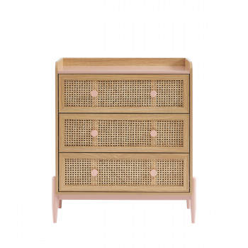 Lilou - Commode enfant 3 tiroirs en bois et cannage 80cm