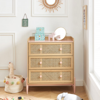 Lilou - Commode enfant 3 tiroirs en bois et cannage 80cm