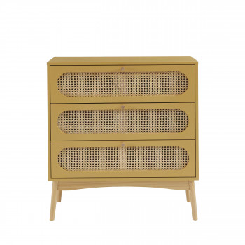 Canno - Commode enfant 3 tiroirs en bois et cannage L80cm