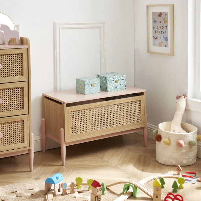 Lilou - Coffre de rangement enfant en bois et cannage L74cm