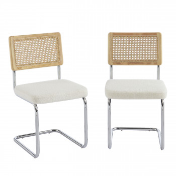 Skana - Lot de 2 chaises en tissu bouclette pieds chrome