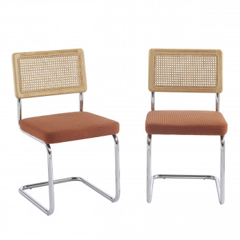 Skana - Lot de 2 chaises en velours côtelé pieds chrome