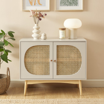 Canno - Buffet 2 portes en bois et cannage L90cm