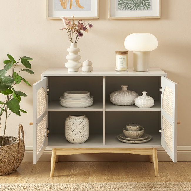 Canno - Buffet 2 portes en bois et cannage L90cm