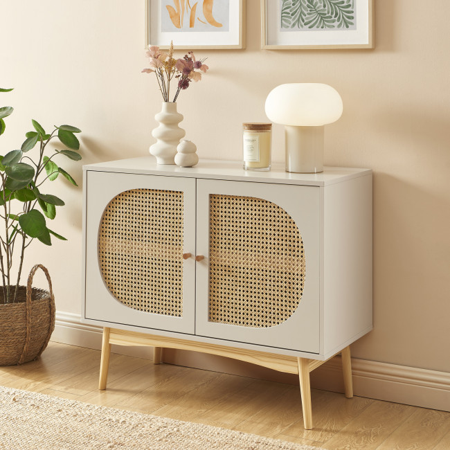 Canno - Buffet 2 portes en bois et cannage L90cm