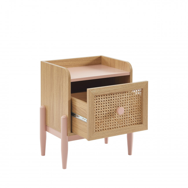 Lilou - Table de chevet enfant 1 tiroir en bois et cannage